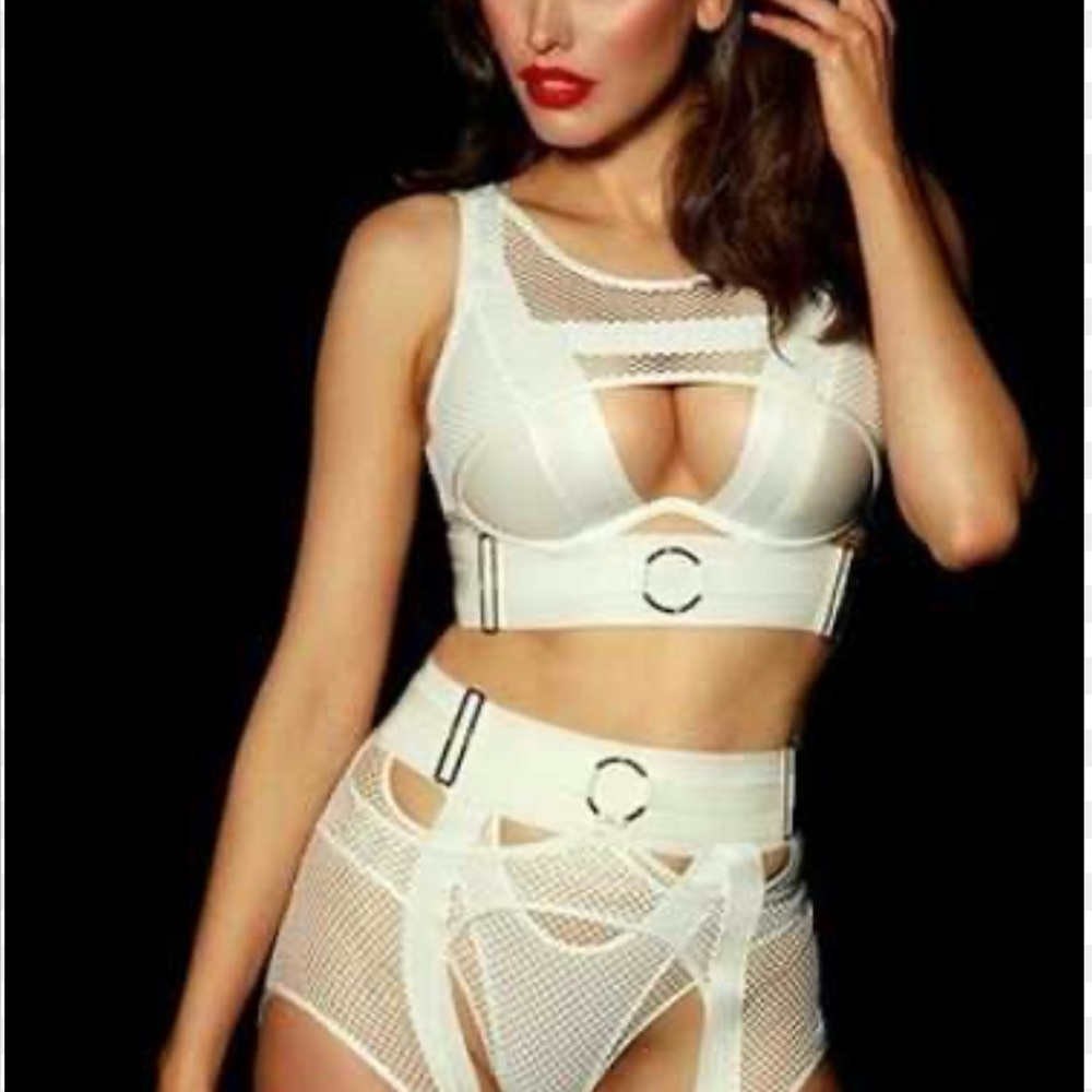 Honey Birdette White Mesh Axl Bra Set 3 piece